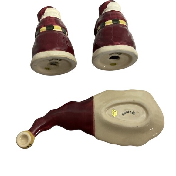 Vigor Santa Ceramic Salt & Pepper Shakers Santa Hat Spoon Rest Holiday Decor - Picture 4 of 4